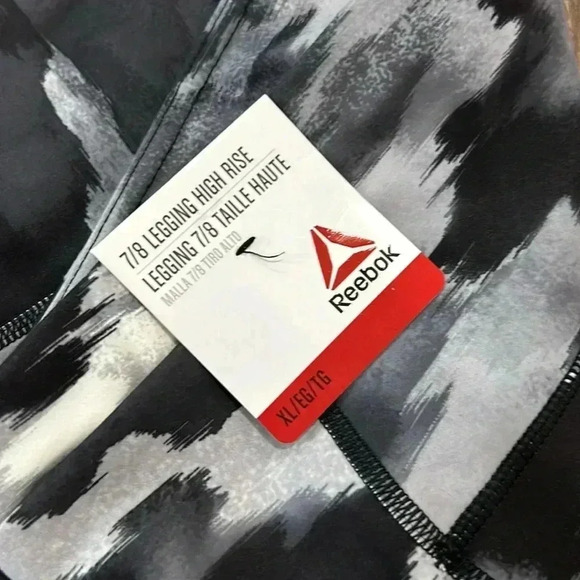 Reebok 7/8 High Rise Black/Gray/White Leggings Size XL NWT Moisture Management - Picture 5 of 13